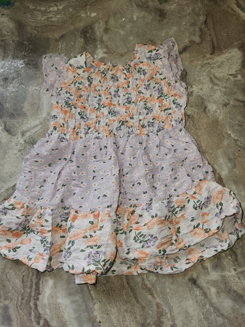 Little Lass Lavender Floral Peach and Green Ruffle Dress